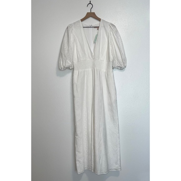 Anthropologie - Hutch Smocked-Waist White Cotton Eyelet Crop Jumpsuit - 1X - Picture 3 of 14
